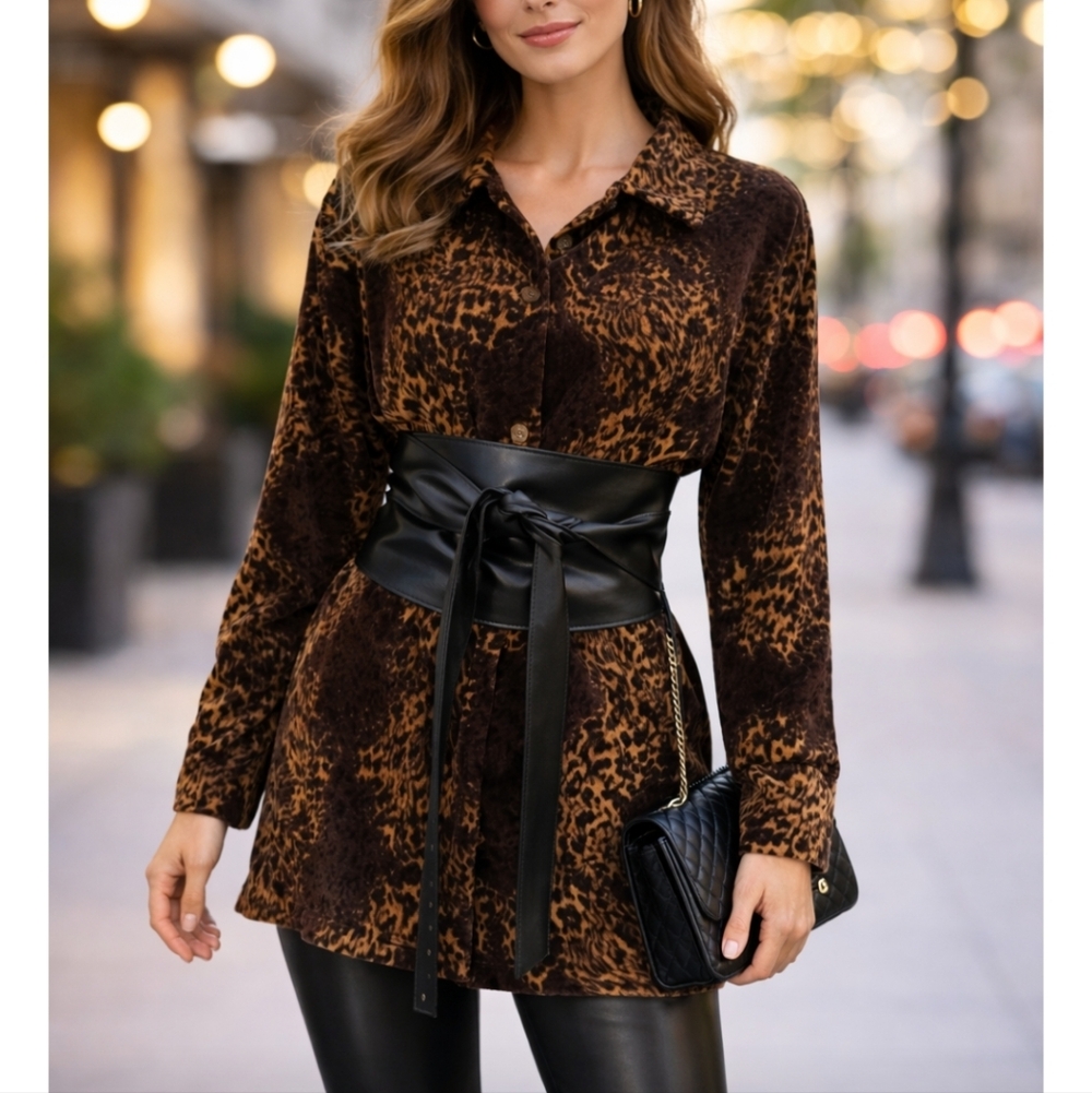 Jason Maxwell Black and Brown Leopard Print Button-Down Shirt